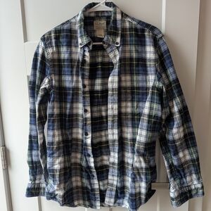 L.L. Bean Men's Navy, White & Green Plaid Button-Down Shirt
